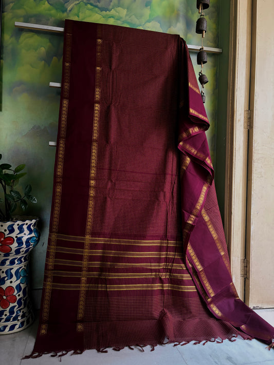 Handwoven Burgundy Colour Kanchipuram Cotton Saree