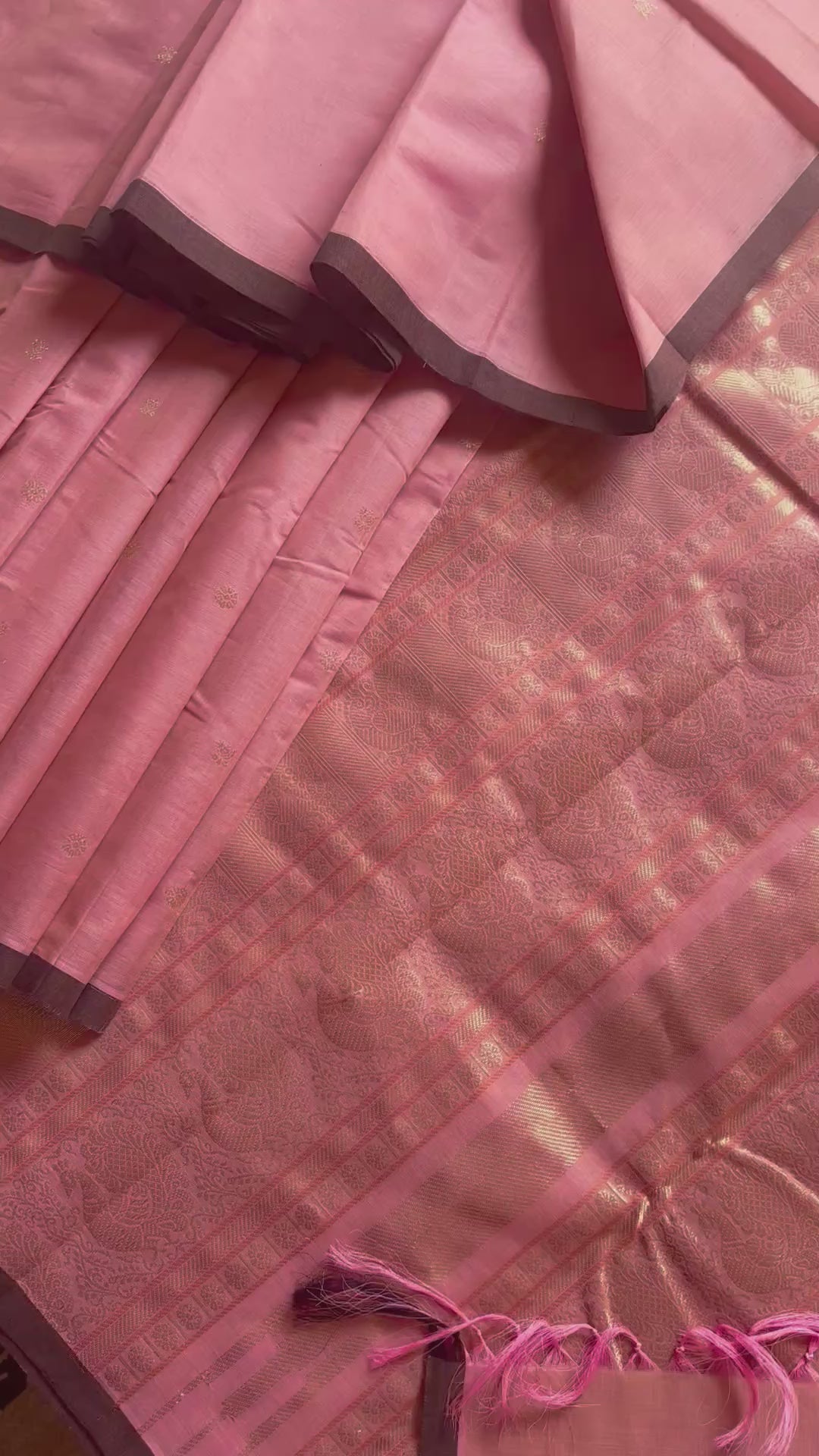 Handwoven Peachish Pink Colour Kanchipuram Cotton Saree